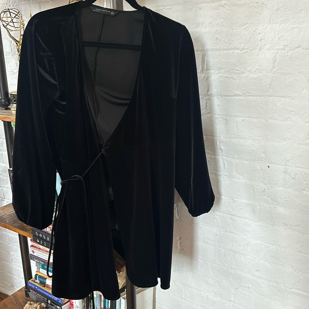 Zara Navy Velvet Midi Dress M